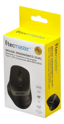 Mouse Tecmaster Dual Bluetooth Recargable Inalámbrico Verde Color Negro