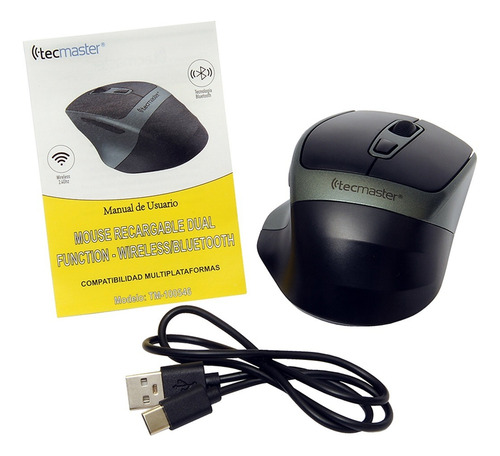 Mouse Tecmaster Dual Bluetooth Recargable Inalámbrico Verde Color Negro