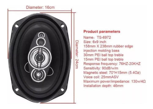 Parlantes Auto Pcinener Ts-6972 800w De Poder Auto Parlante Color Negro